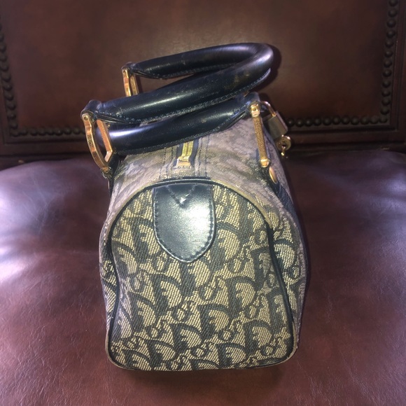 Christian Dior] Blue Logo Denim Leather Boston bag with lock + key - Picture 7 of 16